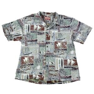 Mens RJC Hawaiian Shirt Sail Boat Tropical Green Multicolor Size 3XL Made in USA